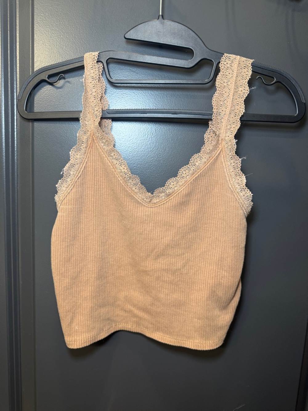 American Eagle Ribbed Lace Trim V Neck Tank Top Women - Brown/Tan